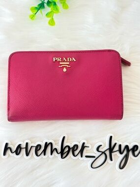 PRADA fuchsia Saffiano Leather Compact Wallet